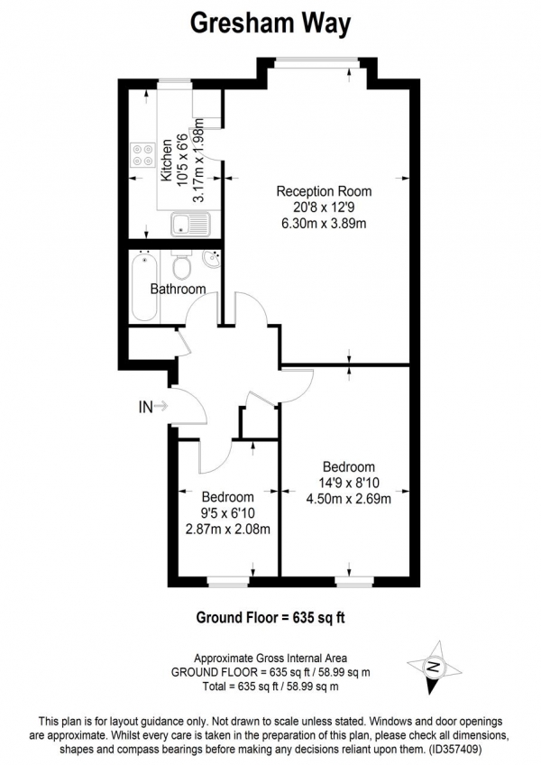 Floor Plan Image for 2 Bedroom Apartment for Sale in Gresham Way, Wimbledon Park