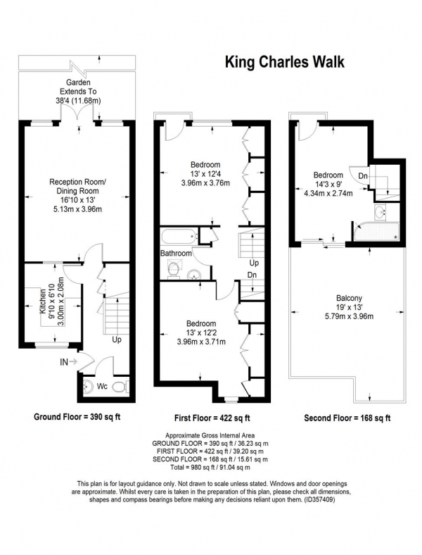 Floor Plan Image for 3 Bedroom Town House for Sale in King Charles Walk, Southfields