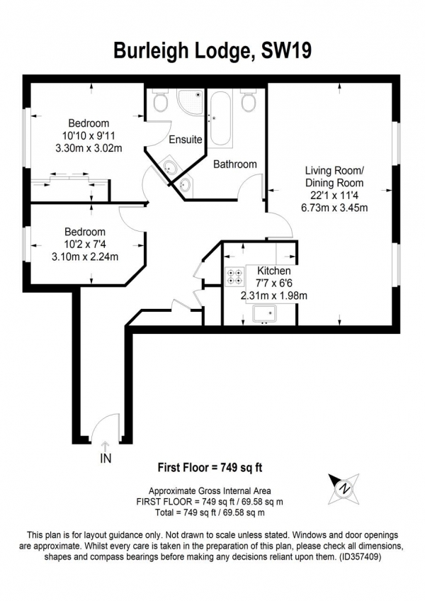 Floor Plan Image for 2 Bedroom Apartment for Sale in Burleigh Lodge, 36 Montague Road, London