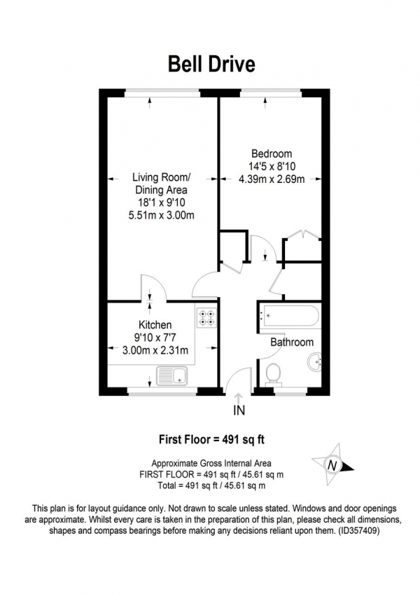 Floor Plan Image for 1 Bedroom Apartment for Sale in Bell Drive, Southfields