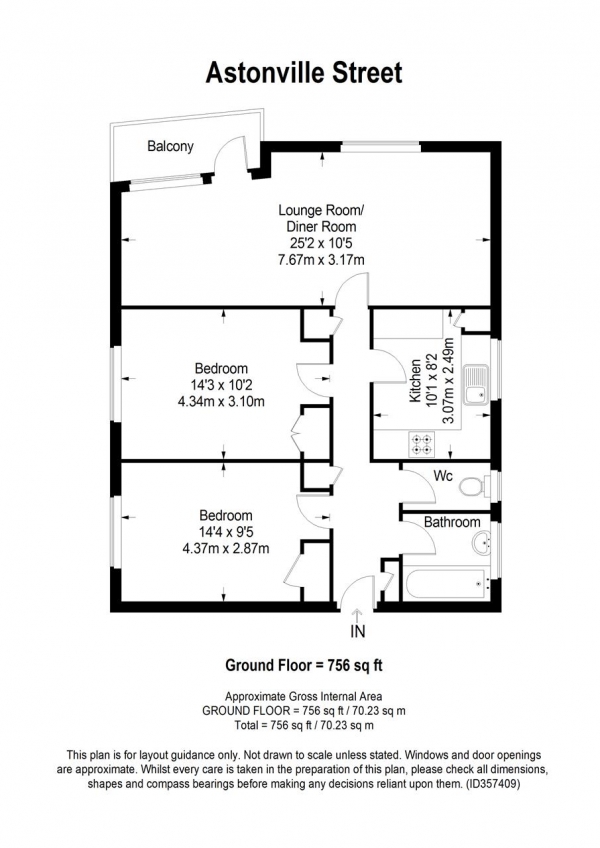 Floor Plan Image for 2 Bedroom Apartment for Sale in Astonville Street, Southfields, London