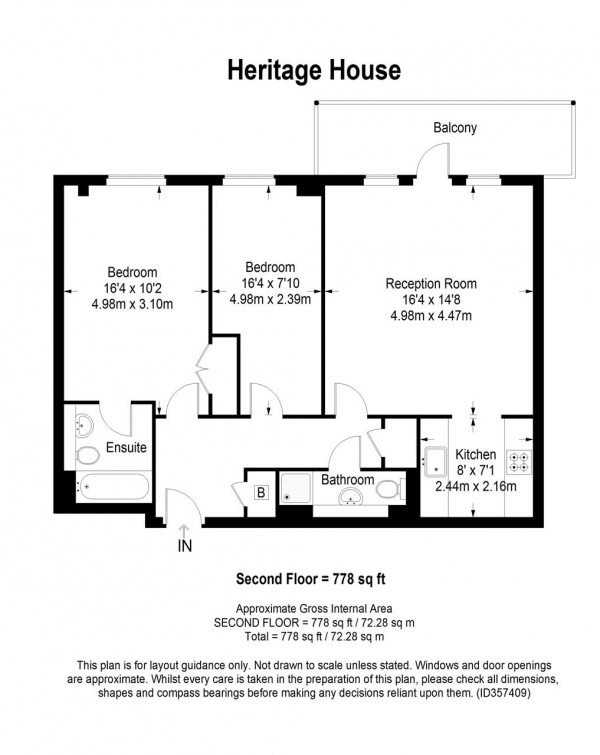 Floor Plan Image for 2 Bedroom Apartment for Sale in Heritage House, 21 Inner Park Road, Southfields