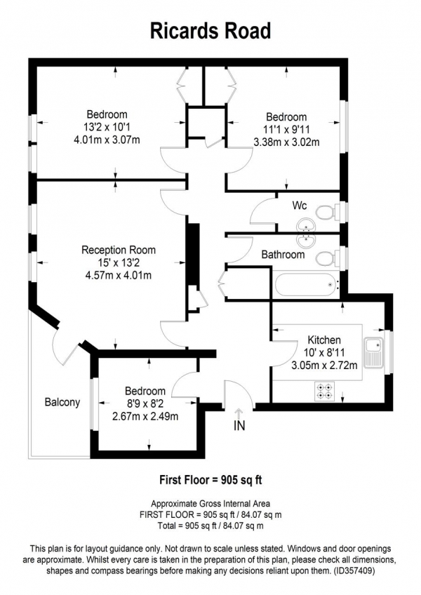 Floor Plan Image for 3 Bedroom Apartment for Sale in Ricards Road, Wimbledon