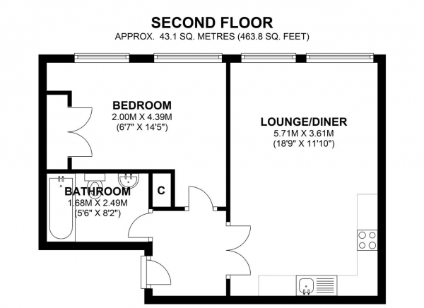 Floor Plan Image for 1 Bedroom Apartment for Sale in Arthur Road, Flat 2, Wimbledon Park