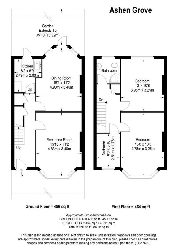 Floor Plan Image for 3 Bedroom Terraced House for Sale in Ashen Grove, Wimbledon Park