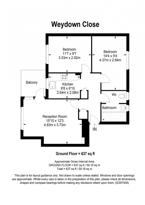 Floor Plan Image for 2 Bedroom Apartment for Sale in Weydown Close, London