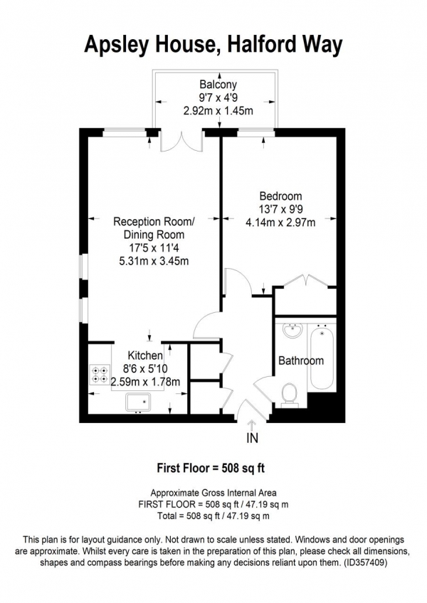 Floor Plan Image for 1 Bedroom Apartment for Sale in Apsley House, Roehampton