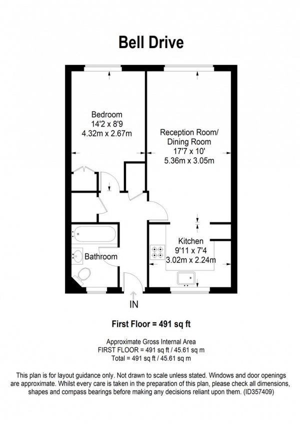 Floor Plan Image for 1 Bedroom Apartment to Rent in Bell Drive, Southfields