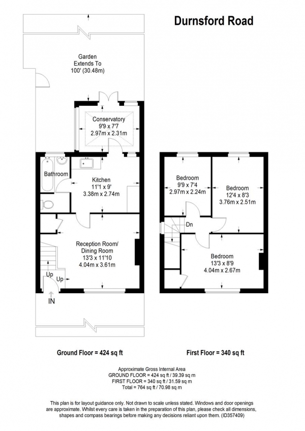 Floor Plan Image for 3 Bedroom End of Terrace House for Sale in Durnsford Road, London