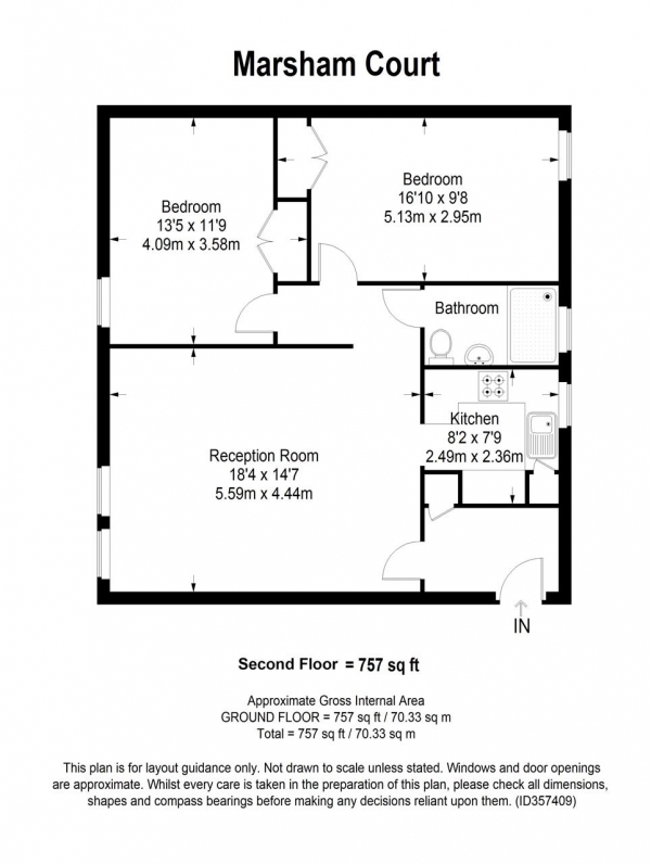 Floor Plan Image for 2 Bedroom Apartment for Sale in Marsham Court, Victoria Drive, London