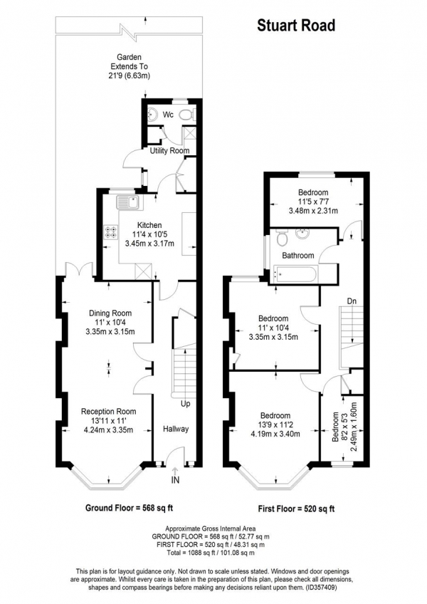 Floor Plan Image for 4 Bedroom Terraced House for Sale in Stuart Road, Wimbledon Park