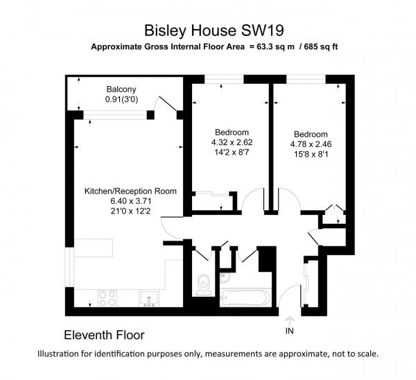 Floor Plan Image for 2 Bedroom Apartment for Sale in Bisley House, Wimbledon Parkside, London