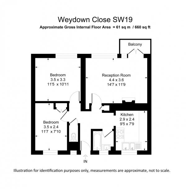 Floor Plan Image for 2 Bedroom Apartment for Sale in Weydown Close, London