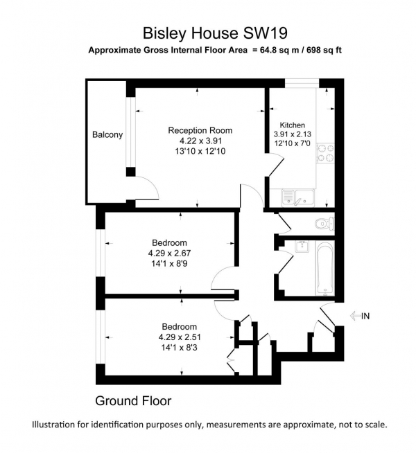 Floor Plan Image for 2 Bedroom Apartment for Sale in Bisley House, Wimbledon Parkside, London