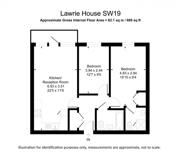 Floor Plan Image for 2 Bedroom Apartment to Rent in Lawrie House, 21 Durnsford Road, London