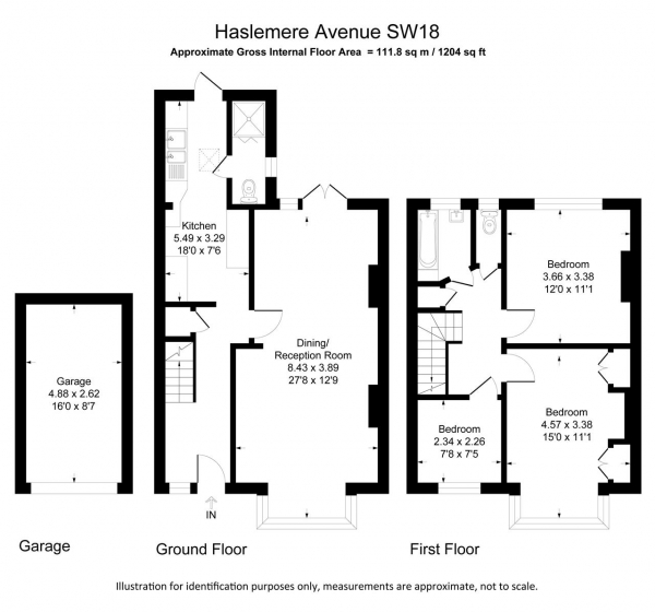 Floor Plan Image for 3 Bedroom Terraced House for Sale in Haslemere Avenue, Wimbledon Park