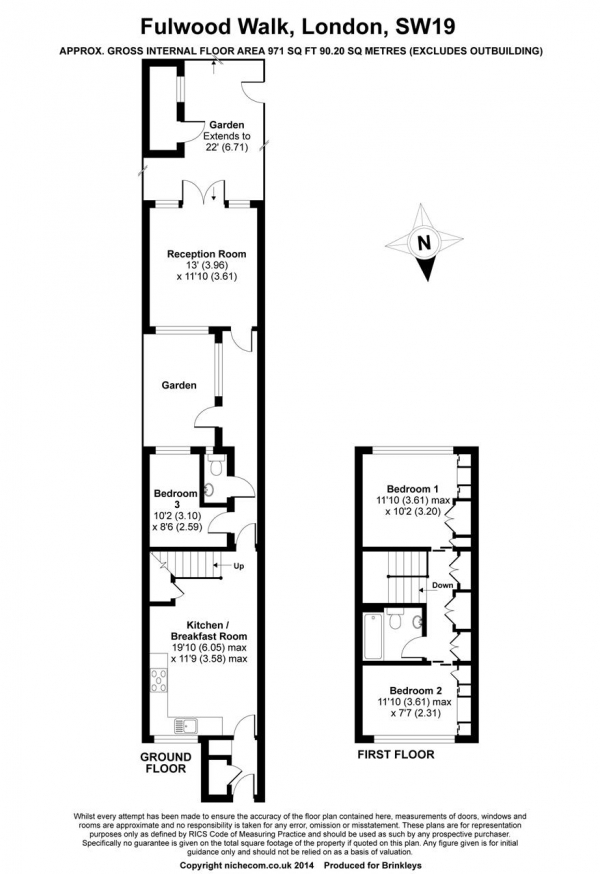 Floor Plan Image for 3 Bedroom Terraced House to Rent in Fulwood Walk, Southfields