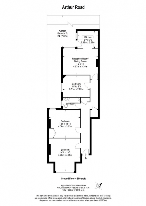 Floor Plan Image for 3 Bedroom Apartment for Sale in Arthur Road, Wimbledon Park