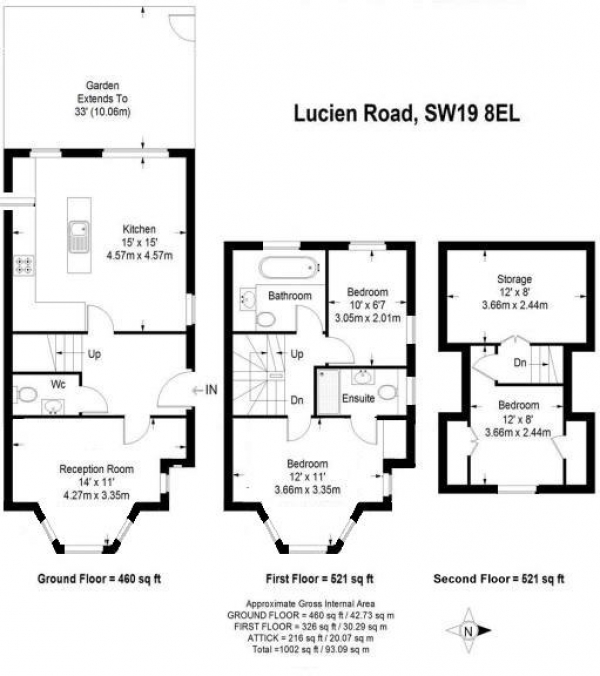 Floor Plan Image for 3 Bedroom End of Terrace House to Rent in Lucien Road, Wimbledon Park