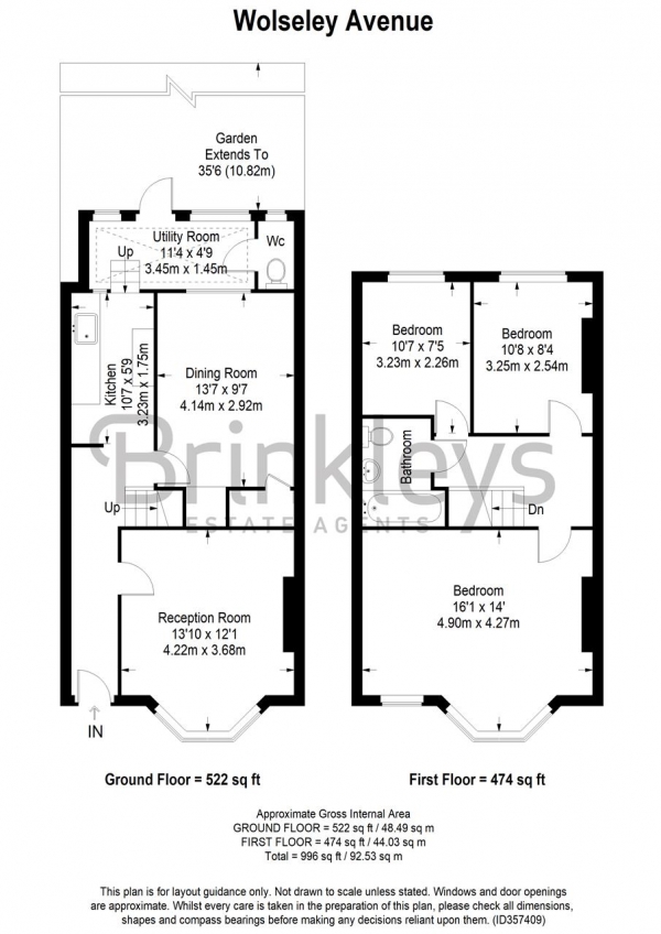 Floor Plan Image for 3 Bedroom Terraced House for Sale in Wolseley Avenue, Wimbledon Park