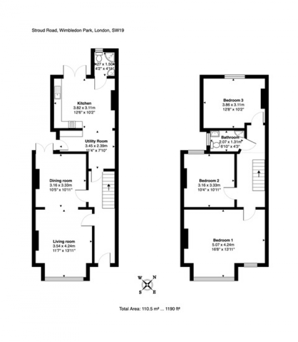 Floor Plan Image for 3 Bedroom Terraced House for Sale in Stroud Road, Wimbledon Park