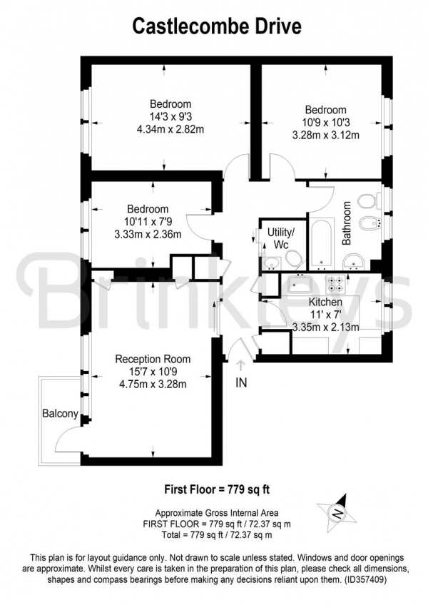 Floor Plan Image for 3 Bedroom Apartment for Sale in Castlecombe Drive, Southfields