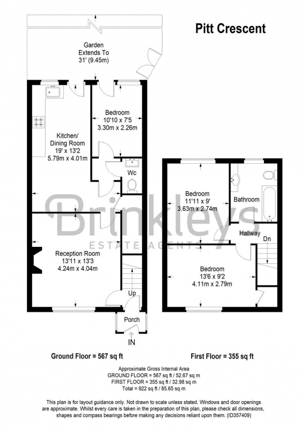 Floor Plan Image for 3 Bedroom End of Terrace House to Rent in Pitt Crescent, London