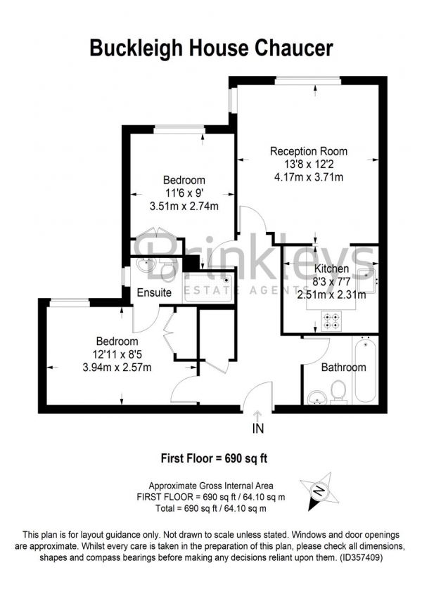 Floor Plan Image for 2 Bedroom Apartment to Rent in Buckleigh House, Chaucer Way, Wimbledon