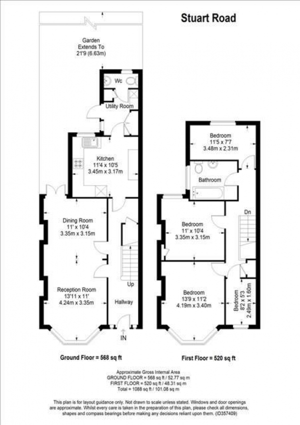 Floor Plan Image for 4 Bedroom Terraced House for Sale in Stuart Road, Wimbledon Park