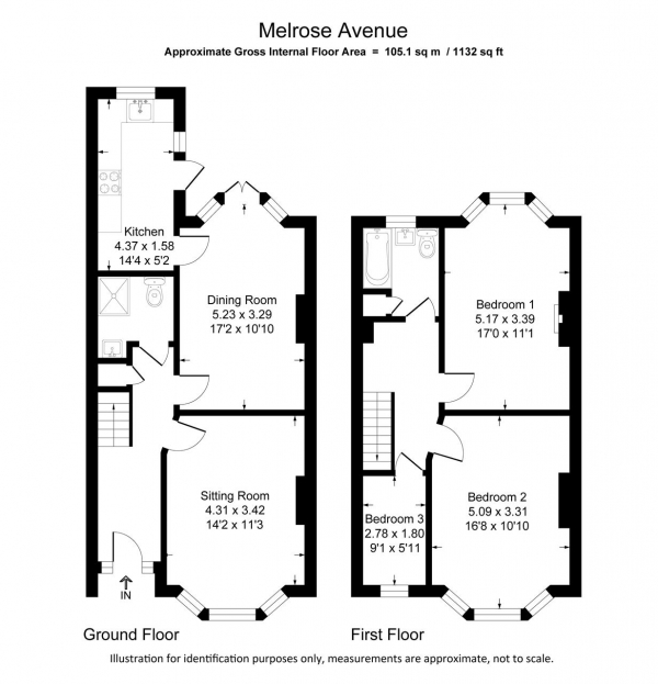 Floor Plan Image for 3 Bedroom Terraced House for Sale in Melrose Avenue, Wimbledon Park