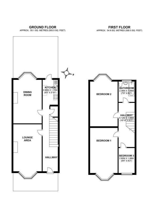 Floor Plan Image for 3 Bedroom Terraced House for Sale in Melrose Avenue, Wimbledon Park