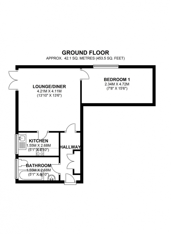 Floor Plan Image for 1 Bedroom Apartment for Sale in Kent Lodge, Inner Park Road, Southfields