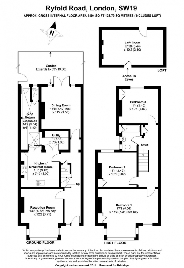 Floor Plan Image for 3 Bedroom End of Terrace House for Sale in Ryfold Road, Wimbledon Park