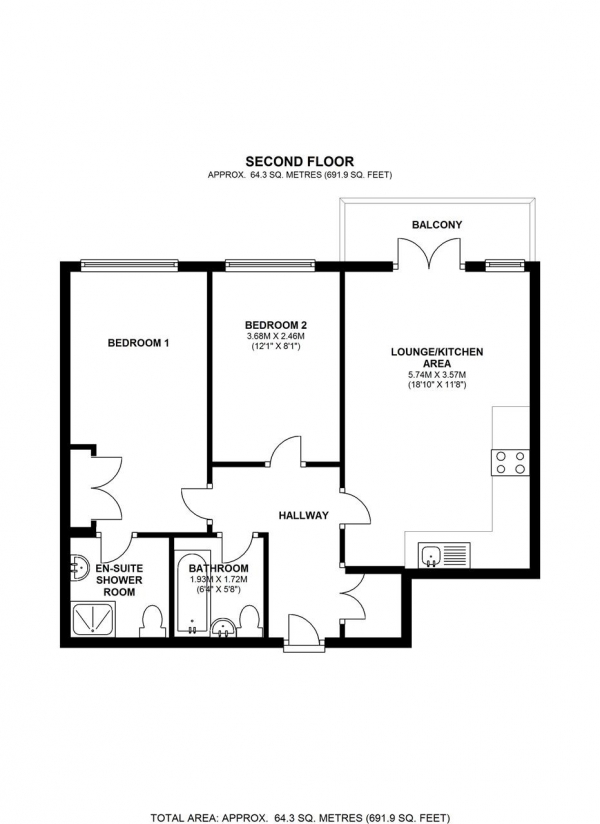 Floor Plan Image for 2 Bedroom Apartment for Sale in Bassett House, 1 Durnsford Road, London