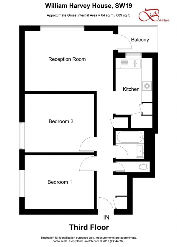 Floor Plan Image for 2 Bedroom Apartment to Rent in William Harvey House, Whitlock Drive, Southfields