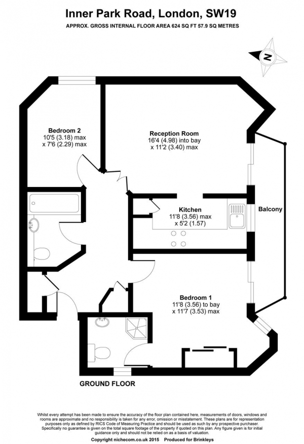 Floor Plan Image for 2 Bedroom Apartment for Sale in Conifer Court, 2 Inner Park Road, Wimbledon