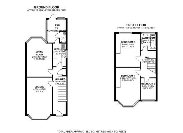 Floor Plan Image for 3 Bedroom Terraced House for Sale in Gordondale Road, Wimbledon Park