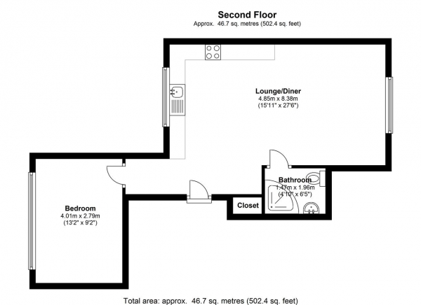 Floor Plan Image for 1 Bedroom Apartment to Rent in Shiraz Court, 24 Fortescue Road, Colliers Wood