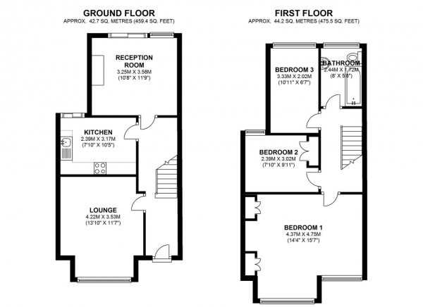 Floor Plan Image for 3 Bedroom End of Terrace House for Sale in Stuart Road, Wimbledon Park