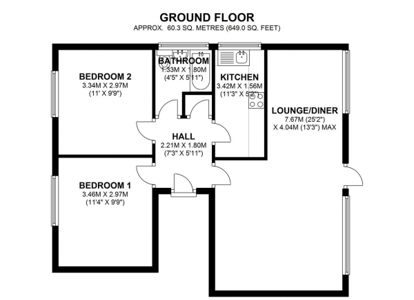 Floor Plan for 2 Bedroom Apartment for Sale in Delamere Road, Wimbledon, SW20, 8PS -  &pound375,000