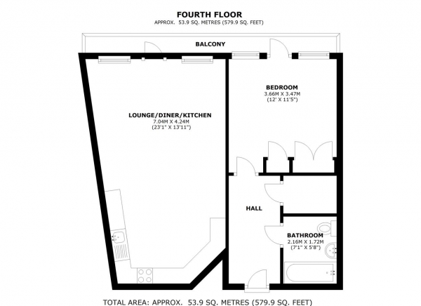 Floor Plan Image for 1 Bedroom Apartment to Rent in Batsford House, 35 Durnsford Road, Wimbledon