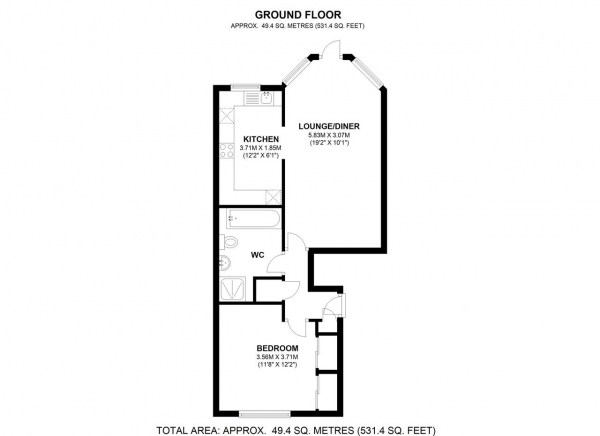 Floor Plan Image for 1 Bedroom Apartment for Sale in Selhurst Close, Wimbledon