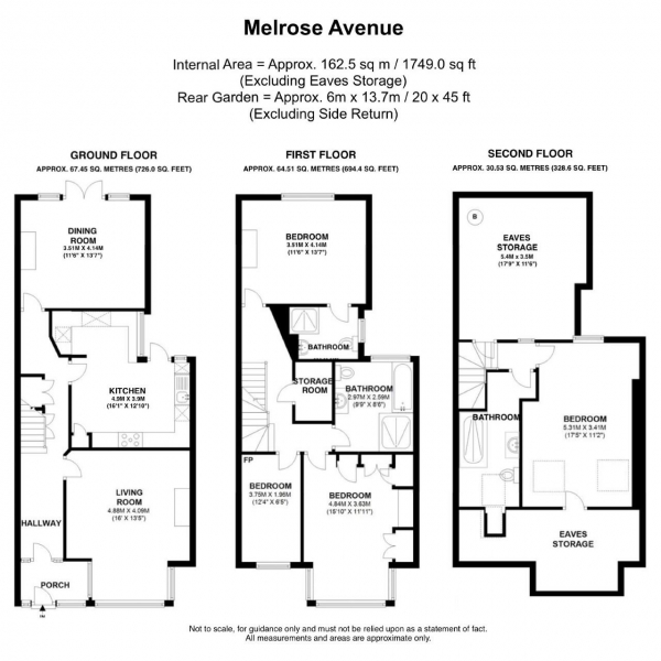 Floor Plan Image for 4 Bedroom Terraced House for Sale in Melrose Avenue, Wimbledon Park