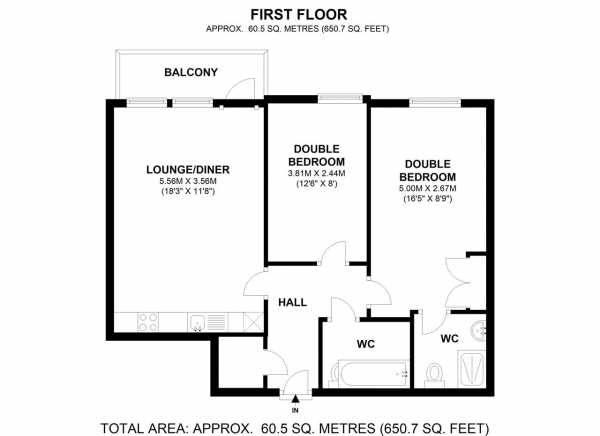 Floor Plan Image for 2 Bedroom Apartment for Sale in Cork House, Wimbledon