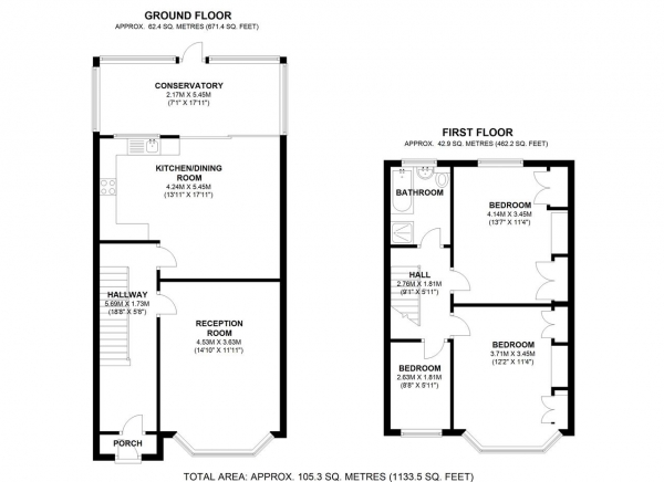 Floor Plan Image for 3 Bedroom Terraced House for Sale in Kingston Road, Raynes Park