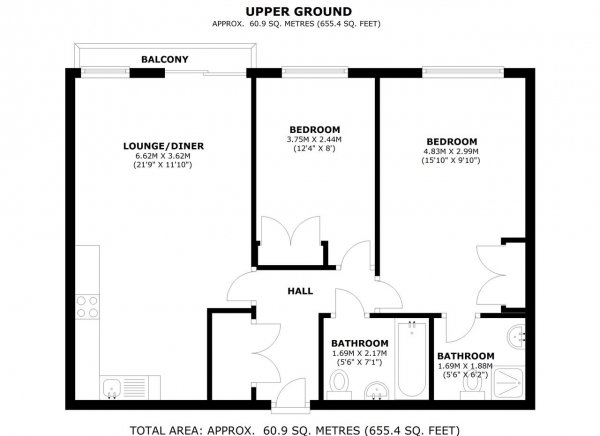 Floor Plan Image for 2 Bedroom Apartment for Sale in Lawrie House, 3 Durnsford Road, Wimbledon