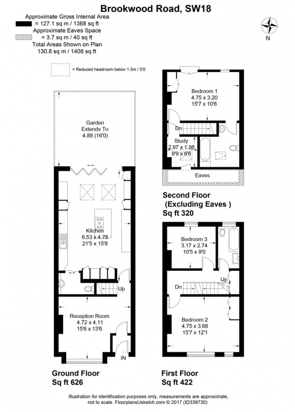 Floor Plan Image for 3 Bedroom Terraced House to Rent in Brookwood Road, Southfields