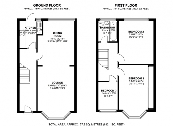 Floor Plan Image for 3 Bedroom Terraced House for Sale in Normanton Avenue, Wimbledon Park