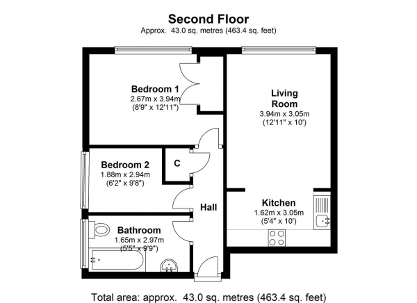 Floor Plan Image for 2 Bedroom Apartment to Rent in Heathfield Drive, Colliers Wood