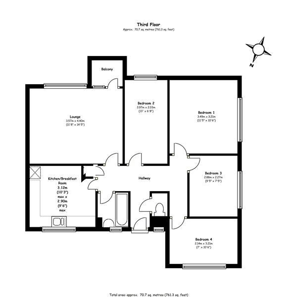 Floor Plan Image for 4 Bedroom Apartment for Sale in Weydown Close, Southfields